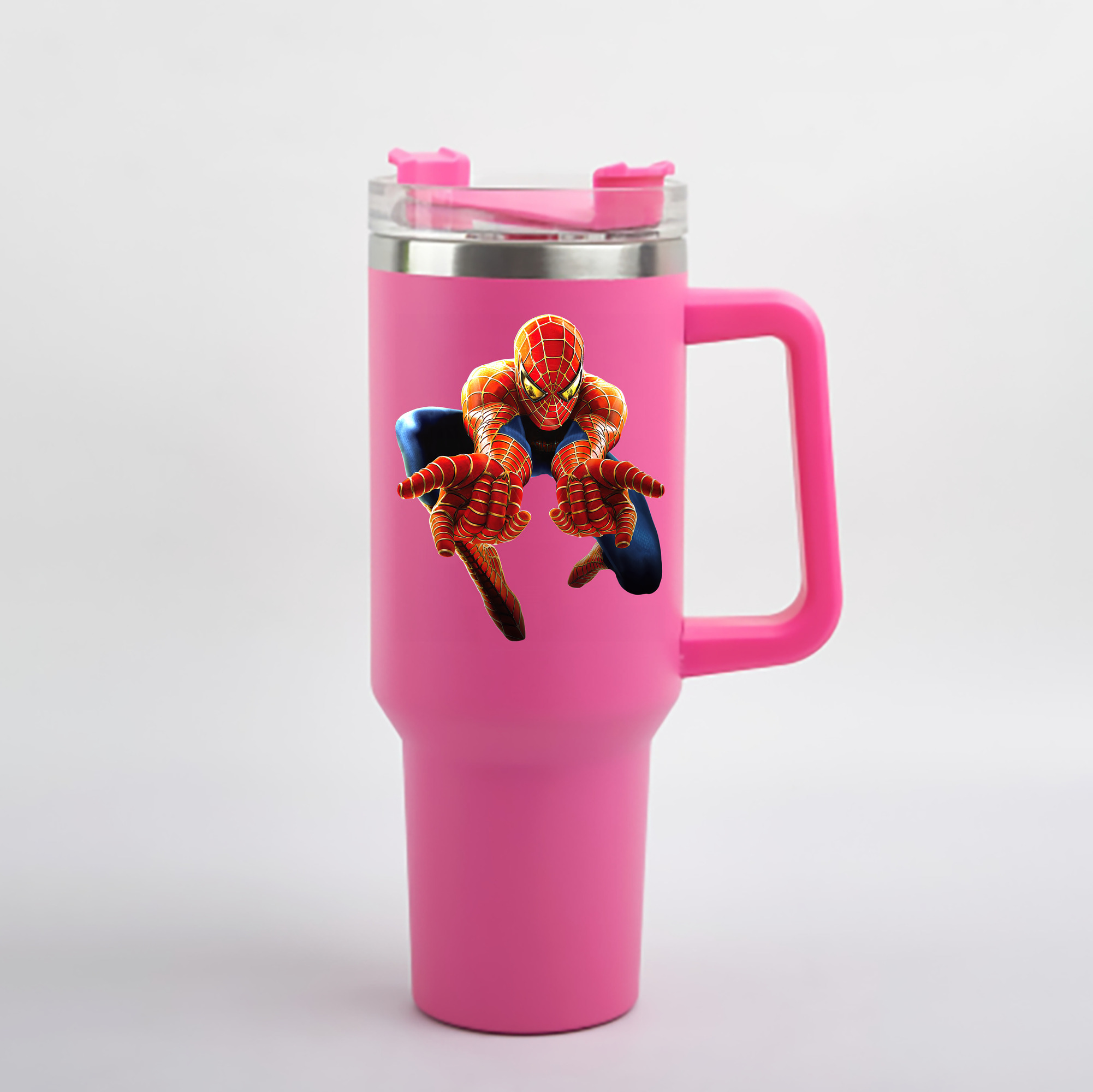 （画像用） Spider Man スパイダーマン 1200mL車用タンブラー - クリスタルステッカー（プラスチックストロー付き）